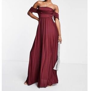 NWT ASOS Burgundy Draped Off the Shoulder Dress Sz 14